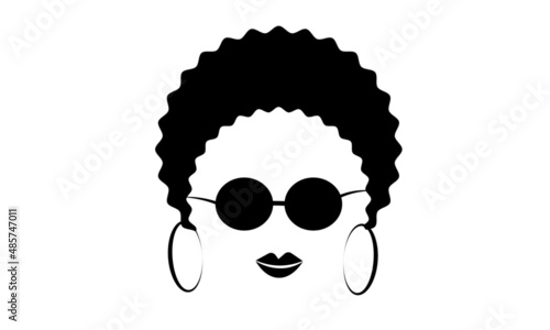 African pretty woman with afro hair style portrait. Black and white illustration