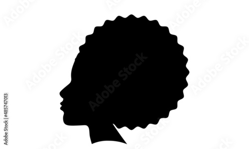 African pretty woman with afro hair style portrait. Black and white illustration