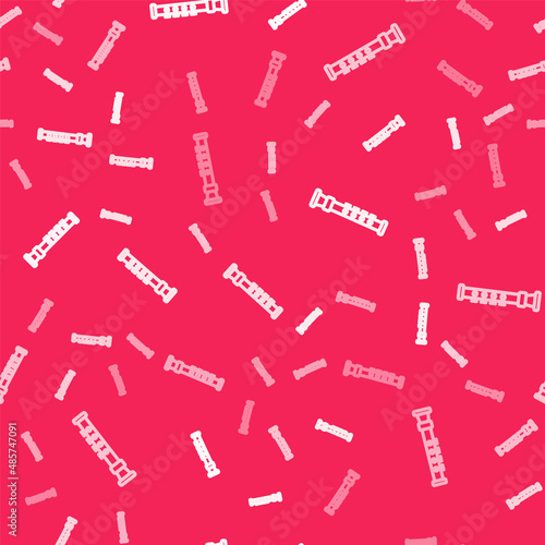 White line Flute icon isolated seamless pattern on red background. Musical instrument. Vector