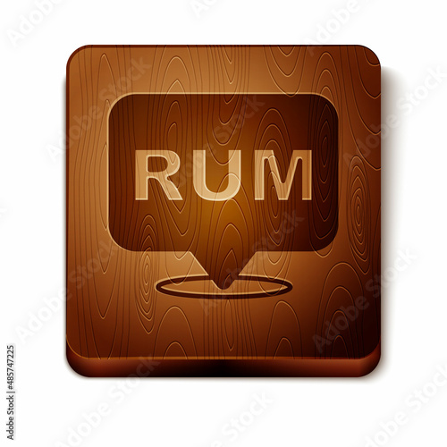 Brown Alcohol drink Rum bottle icon isolated on white background. Wooden square button. Vector