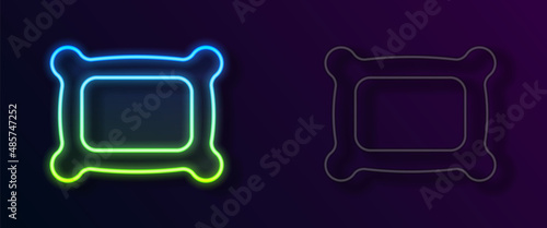Glowing neon line Rectangular pillow icon isolated on black background. Cushion sign. Orthopedic pillow. Vector