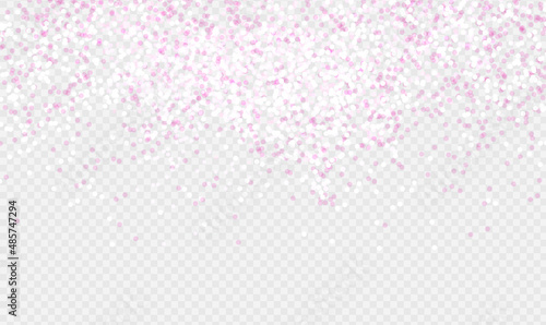 Pink glitter partickles isolated on transparent background. Rose Gold Vibrant background. Pink backdrop shimmer effect for birthday cards, wedding invitations, Valentine's day. Vector EPS10