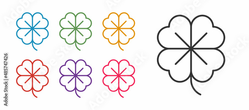 Set line Four leaf clover icon isolated on white background. Happy Saint Patrick day. Set icons colorful. Vector