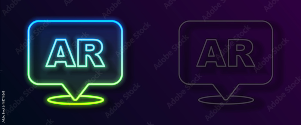 Glowing neon line Augmented reality AR icon isolated on black background. Virtual futuristic wearable devices. Vector Glowing neon line Augmented reality AR icon isolated on black background. Virtual futuristic wearable devices. Vector