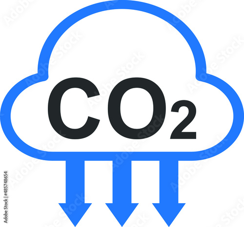 Co2 gas reduction blue icon vector, carbon dioxide reduce blue icon 