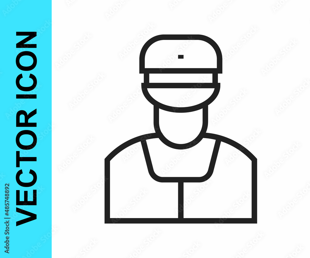Black line Train conductor icon isolated on white background. Vector Black line Train conductor icon isolated on white background. Vector