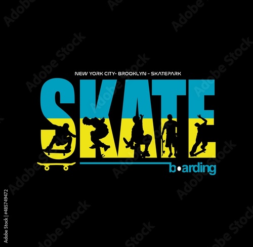 Vector illustration on the theme of skateboard and skateboarding in Brooklyn. Sport typography, t-shirt graphics, print, poster, banner, flyer, postcard,etc