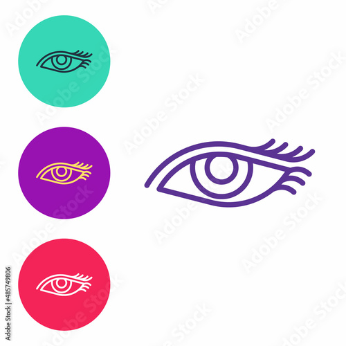 Set line Beautiful woman eye icon isolated on white background. Set icons colorful. Vector