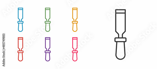 Set line Chisel tool for wood icon isolated on white background. Set icons colorful. Vector