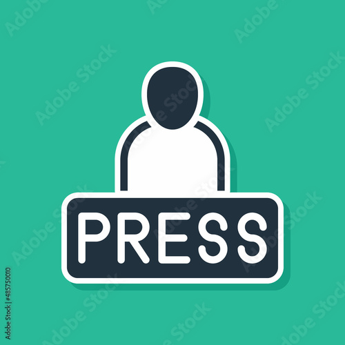Blue Journalist news reporter icon isolated on green background. Vector