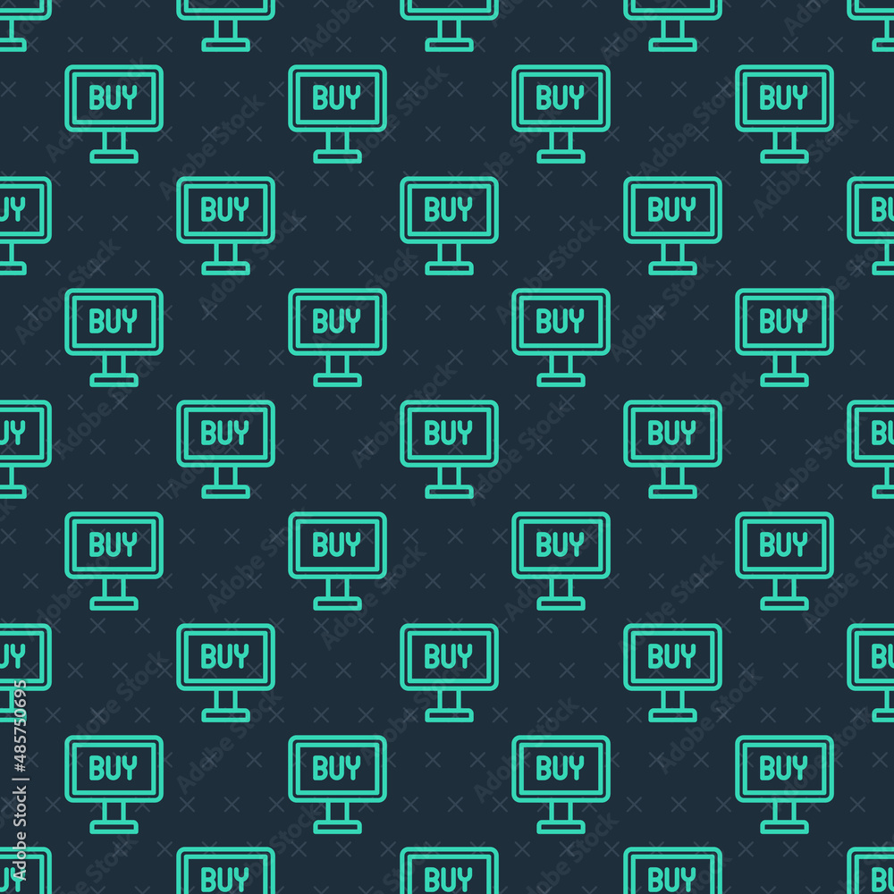 Green line Buy button icon isolated seamless pattern on blue background. Vector Green line Buy button icon isolated seamless pattern on blue background. Vector