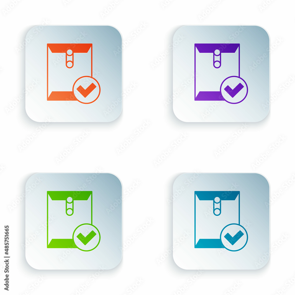 Color Envelope and check mark icon isolated on white background. Successful e-mail delivery, email delivery confirmation. Set colorful icons in square buttons. Vector Color Envelope and check mark icon isolated on white background. Successful e-mail delivery, email delivery confirmation. Set colorful icons in square buttons. Vector