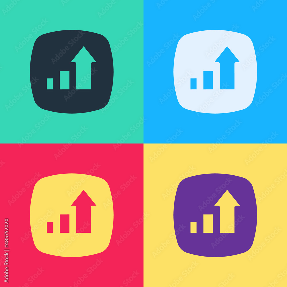 Pop art Financial growth increase icon isolated on color background. Increasing revenue. Vector Pop art Financial growth increase icon isolated on color background. Increasing revenue. Vector