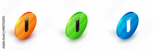 Isometric Test tube and flask chemical laboratory test icon isolated on white background. Laboratory glassware sign. Circle button. Vector