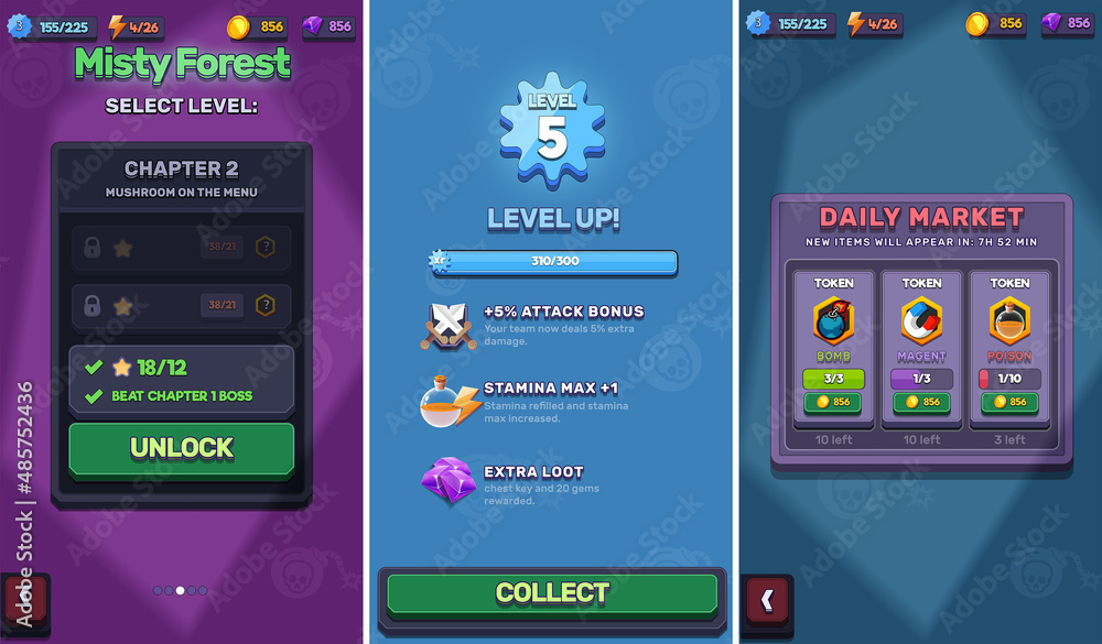 Action Game Ui Kit Menus, pop up, screens and Game elements Stock ...