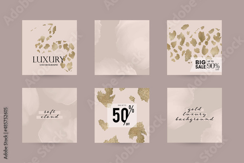Instagram social media story post feed background. Luxury gold vector banner template for beauty, jewelry, Christmas, New year sale