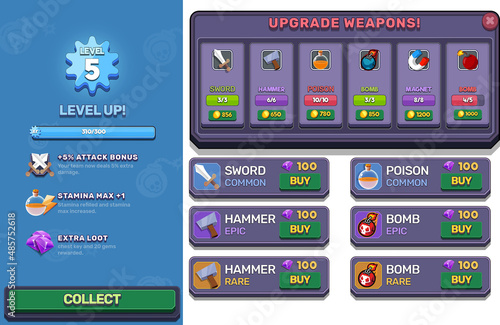 Action Game Ui Kit Menus, pop up, screens and Game elements 