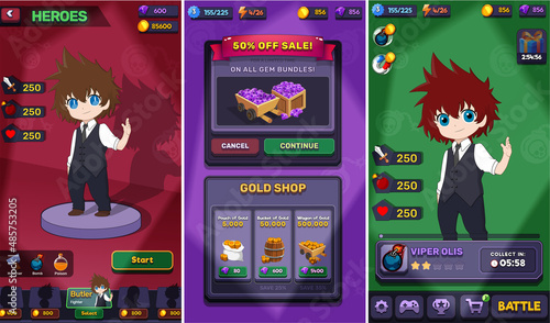 Action Game Ui Kit Menus, pop up, screens and Game elements 