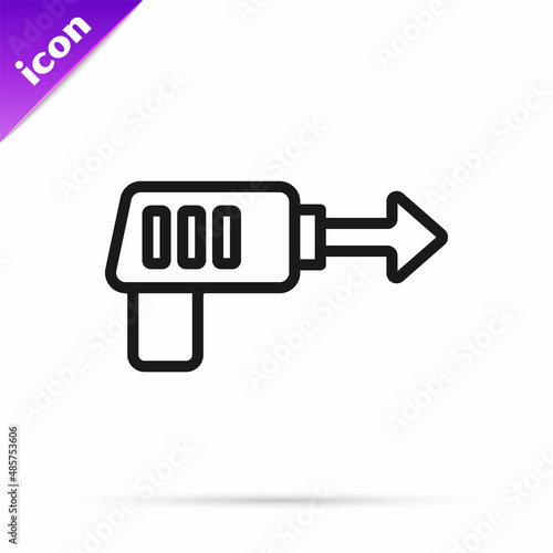 Black line Fishing harpoon icon isolated on white background. Fishery manufacturers for catching fish under water. Diving underwater equipment. Vector