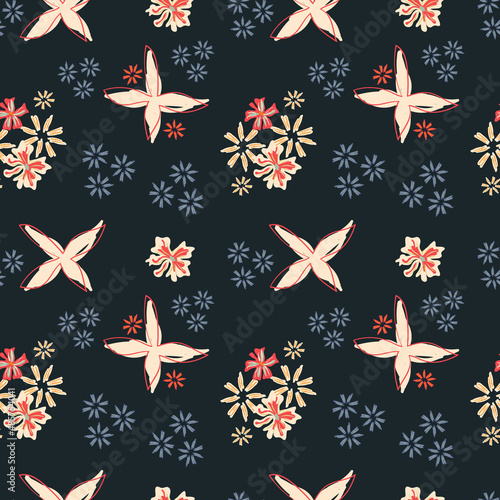 Floral seamless pattern in in small-scale flowers. Trendy colors. Shabby chic millefleurs. Will be fine for textile or book covers, manufacturing, wallpapers, print, gift wrap and scrapbooking.