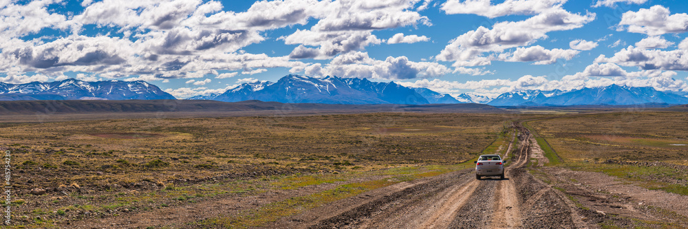 Driving in Perito Moreno National Park (Parque Nacional Perito Moreno), Santa Cruz Province, Argentinian Patagonia, Argentina, South America, background with copy space