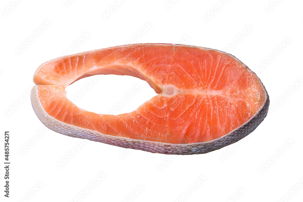 Piece of fresh salmon fish steak isolated on white background with clipping path.. Piece of fresh salmon fish steak isolated on white background with clipping path..