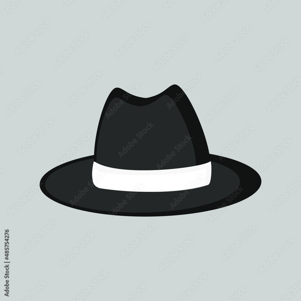Black gentleman hat on gray background. Isolated man's hat. Vector illustration Black gentleman hat on gray background. Isolated man's hat. Vector illustration