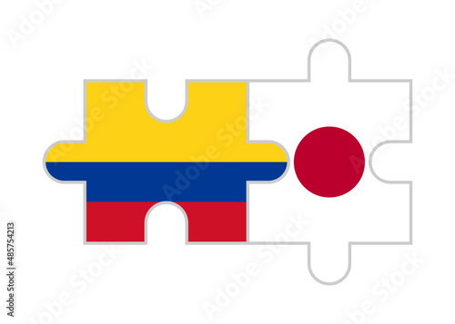 puzzle pieces of colombia and japan flags. vector illustration isolated on white background