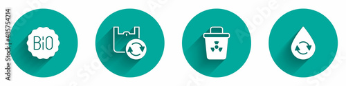 Set Banner for bio, Shopping bag with recycle, Infectious waste and Recycle clean aqua icon with long shadow. Vector