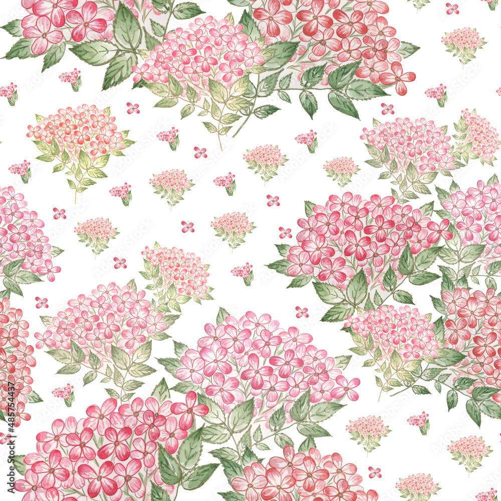 Abstract floral seamless print drawn lovely hydrangea bouquets Abstract floral seamless print drawn lovely hydrangea bouquets