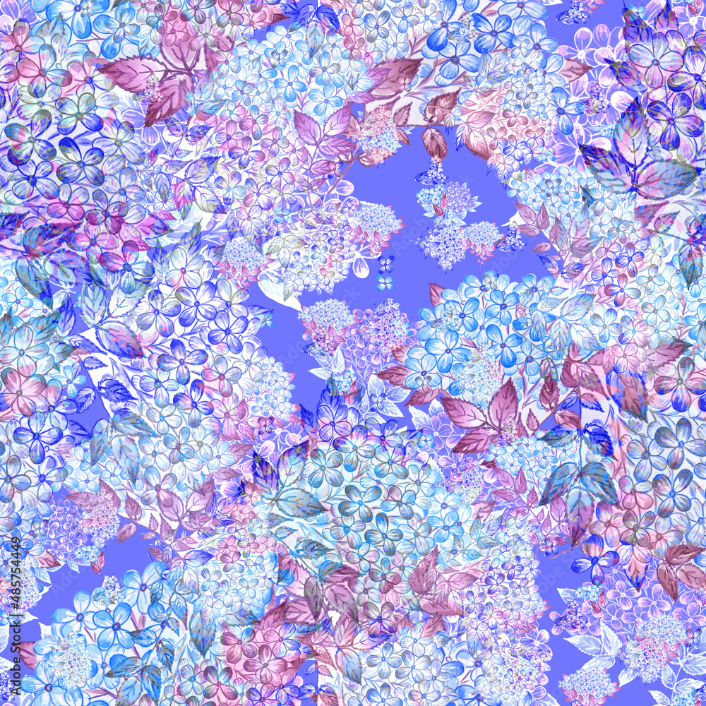  Abstract floral seamless print drawn lovely hydrangea bouquets