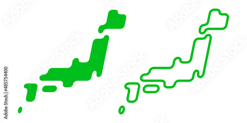 日本地図かわいいシンプル角丸のベクターイラストアイコン緑色