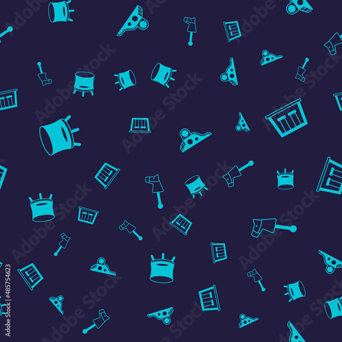 Set Jumping trampoline, Swings for kids, Slide playground and Toy horse on seamless pattern. Vector