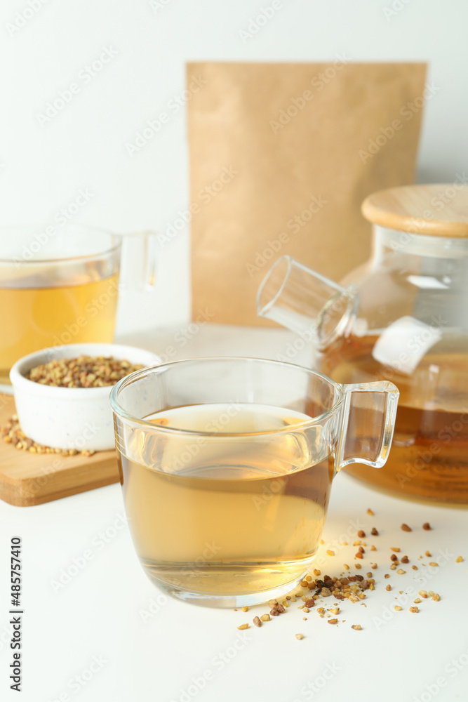 Concept of hot drink with buckwheat tea, close up Concept of hot drink with buckwheat tea, close up