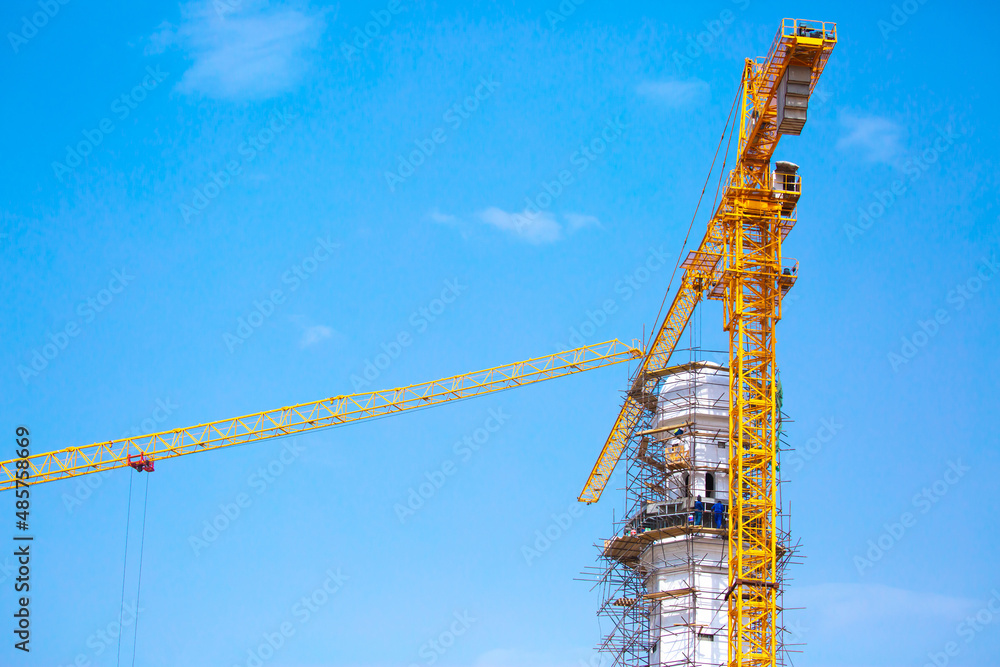 New Muslim Mosque under construction. Finishing work of minarets.