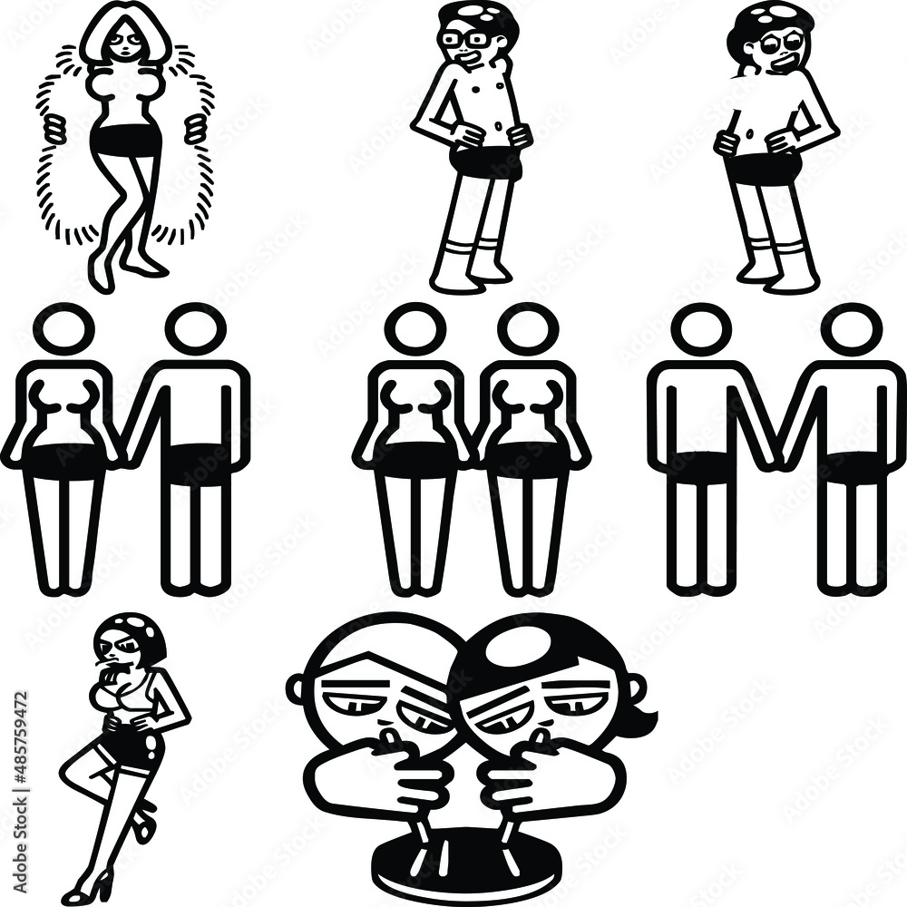 Cartoon fashionable girls and boy Vector illustration in a flat style of different activities Girls and boy Cartoon fashionable girls and boy Vector illustration in a flat style of different activities Girls and boy