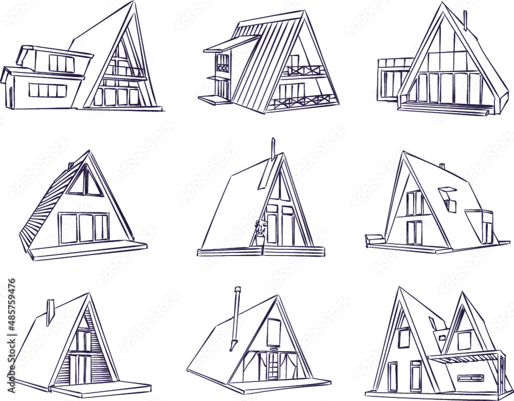 vector sketch of wooden a-frame houses Stock Vector | Adobe Stock