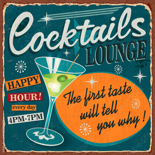 Vintage Cocktails metal sign.Vintage metal sign.	