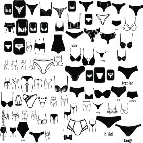 set of vector undergarmants icon logo line art illustration design, man and woman underwear pants logo design