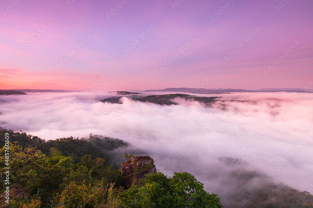 Obraz premium Phu-E-Lerd, Landscape sea of mist on the mountain border of Thailand and Laos, Loei province Thailand.
