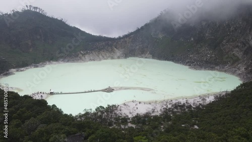 Aerial view of white crater, bandung, Indonesia with foggy weather
