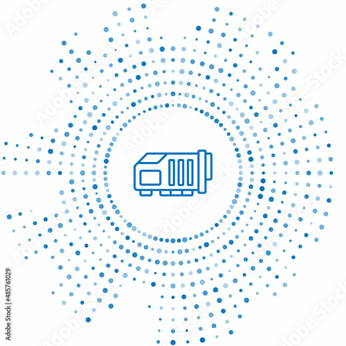 Blue line Video graphic card icon isolated on white background. Abstract circle random dots. Vector