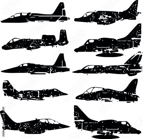 Outline vector drawing with Different airplane, aircraft, Aeroplan and War military Helicopter Icons vector illustration.
