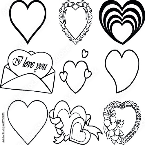 Happy Valentine's Day set of icons stencil black silhouette. Cute romance love valentine icons such as with heart Vector illustration