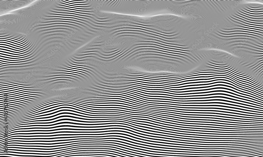 3D Black and white abstract background. Stripped lines.