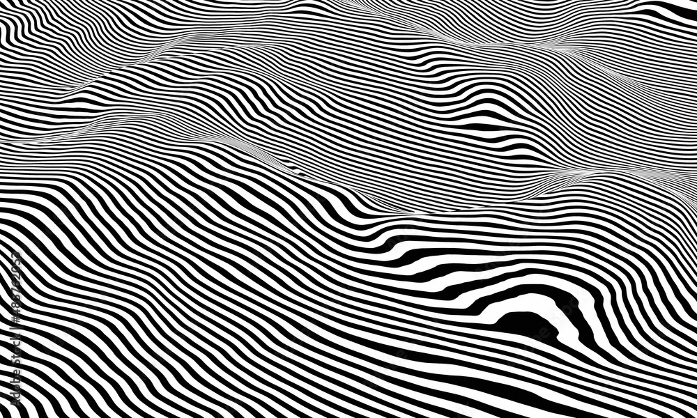 3D Black and white abstract background. Stripped lines.