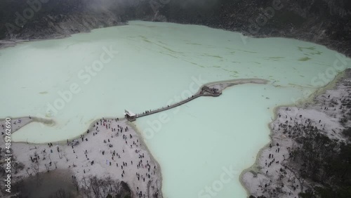 Aerial view of white crater, bandung, Indonesia with foggy weather