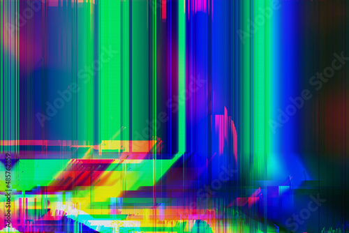 Tableau sur toile Abstract blue, green and pink background with interlaced digital Distorted Motion glitch effect