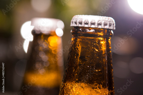 closeup top part of beer bottle