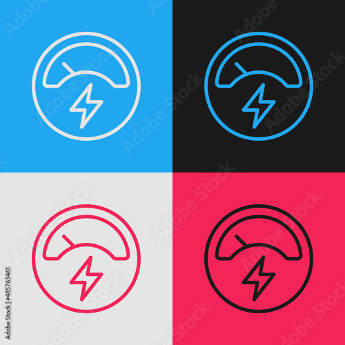 Pop art line Ampere meter, multimeter, voltmeter icon isolated on color background. Instruments for measurement of electric current. Vector